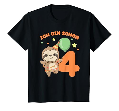 Kinder Faultier Ich bin schon 4 Faultiere Geburtstags Kinder T-Shirt von Süße Tiere Geschenkidee zum 4. Geburtstag