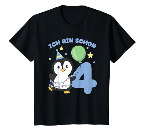 Pinguin Ich bin schon 4 Pinguine Geburtstags Kinder T-Shirt von Süße Tiere Geschenkidee zum 4. Geburtstag