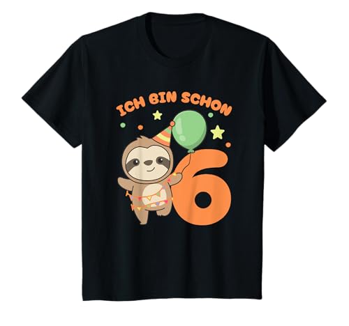 Faultier Ich bin schon 6 Faultiere Geburtstags Kinder T-Shirt von Süße Tiere Geschenkidee zum 6. Geburtstag