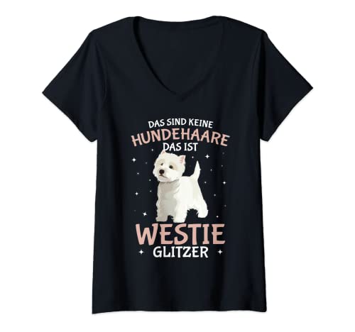 Damen West Highland White Terrier Glitzer Westie Hund Frauchen T-Shirt mit V-Ausschnitt von Süße West Highland Terrier Hunde Geschenke