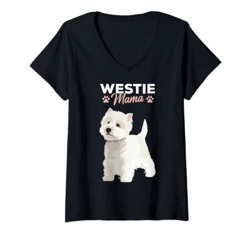 Damen West Highland White Terrier Westie Mama Hund Frauchen T-Shirt mit V-Ausschnitt von Süße West Highland Terrier Hunde Geschenke