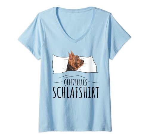 Damen Offizielles Schlafshirt Yorkshire Terrier Hund Yorkie T-Shirt mit V-Ausschnitt von Süße Yorkshire Terrier Hunde Geschenke