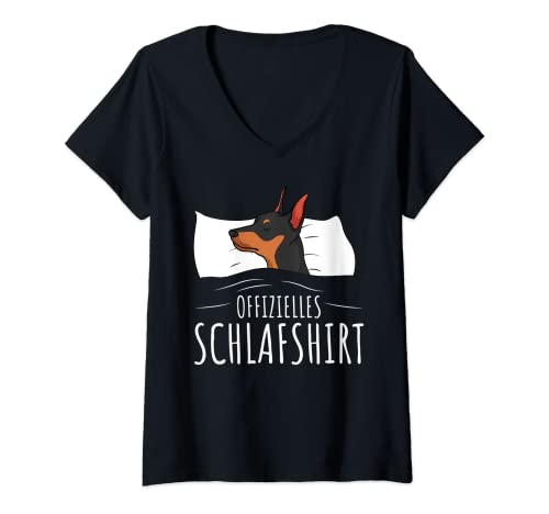 Damen Offizielles Schlafshirt Zwergpinscher Miniature Pinscher T-Shirt mit V-Ausschnitt von Süße Zwergpinscher Geschenke