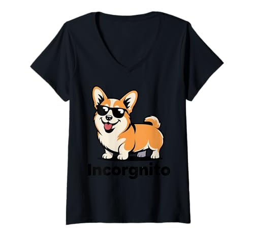 Damen Inckorgnito lustige Coole Sonnenbrille Corgi Dog Wortspiel T-Shirt mit V-Ausschnitt Damen Inckorgnito lustige Coole Sonnenbrille Corgi Dog Wortspiel T-Shirt mit V-Ausschnitt von Süße lustige Hundeliebhaber Corgi Haustier Humor