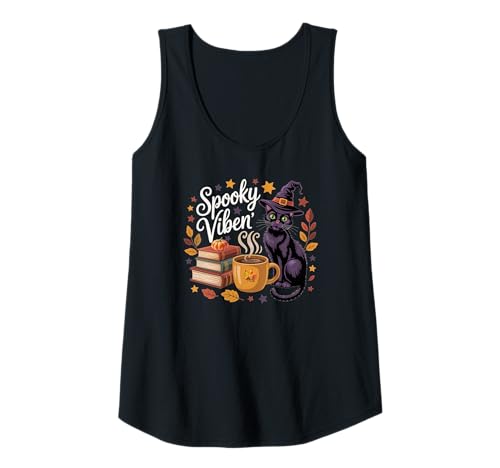 Damen Halloween -Bücher Hexenkaffee und Herbstblätter Tank Top von Süße und freche benutzerdefinierte Gibutiquen