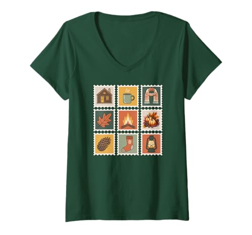 Damen Herbstkabin Design T-Shirt mit V-Ausschnitt von Süße und freche benutzerdefinierte Gibutiquen