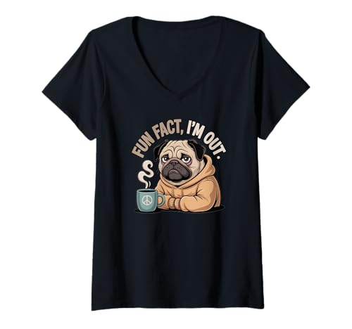 Damen Lustiger sarkastischer Mopshund T-Shirt mit V-Ausschnitt von Süße und freche benutzerdefinierte Gibutiquen