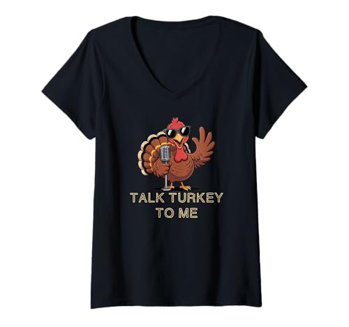 Damen Truthahngespräch lustig Thanksgiving T-Shirt mit V-Ausschnitt von Süße und freche benutzerdefinierte Gibutiquen