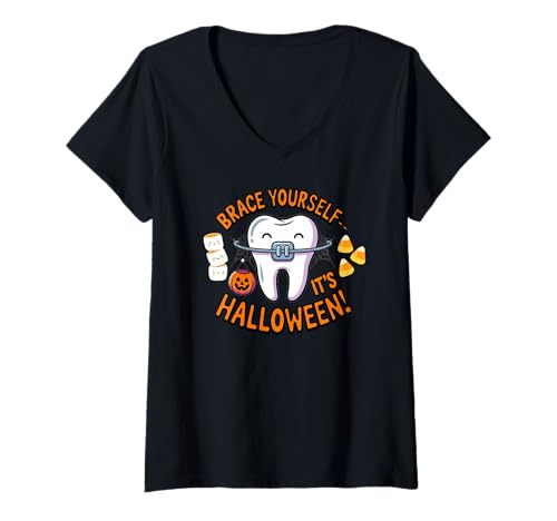 Damen Zahnarzthygiene -Zahnärzte Halloween T-Shirt mit V-Ausschnitt von Süße und freche benutzerdefinierte Gibutiquen