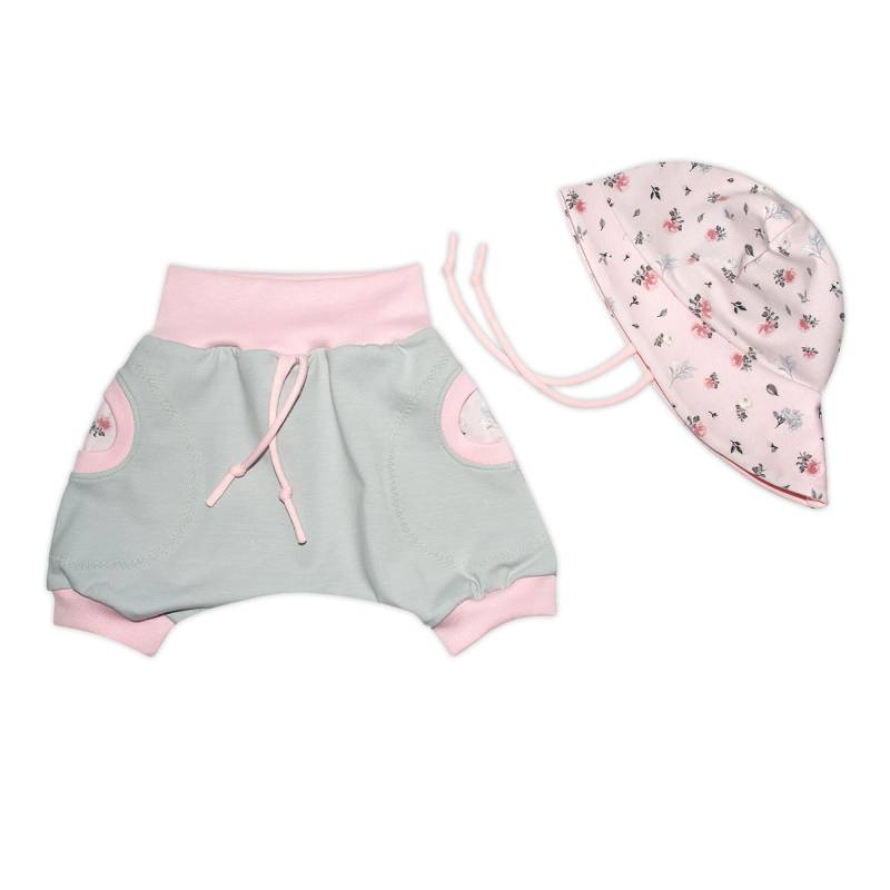 2Tlg. Sommeroutfit Mit Blumen Shorts/Kurze Pumphose + Sonnenhut /Sommermütze "Zarte Rosen" Geschenk Babyparty - Einzeln Oder Im Set von SuesseZwerge