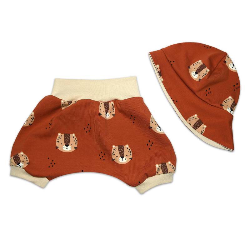 2Tlg. Sommerset Shorts/Kurze Pumphose + Sonnenhut /Sommermütze "Baby Leopard" - Einzeln Oder Im Set Baumwolljersey Öko-Tex Standard 100 von SuesseZwerge