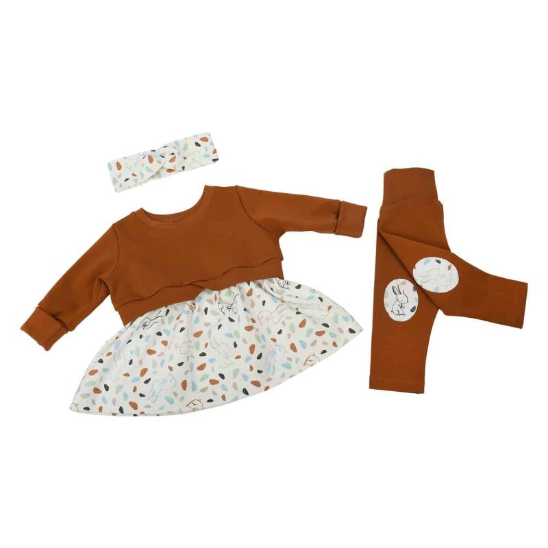 Girly Sweater/Pullover Mit Schößchen Kleid Leggings Haarband Set Baby Mädchen "Süße Hasen" Geschenk Geburt Ostern von SuesseZwerge