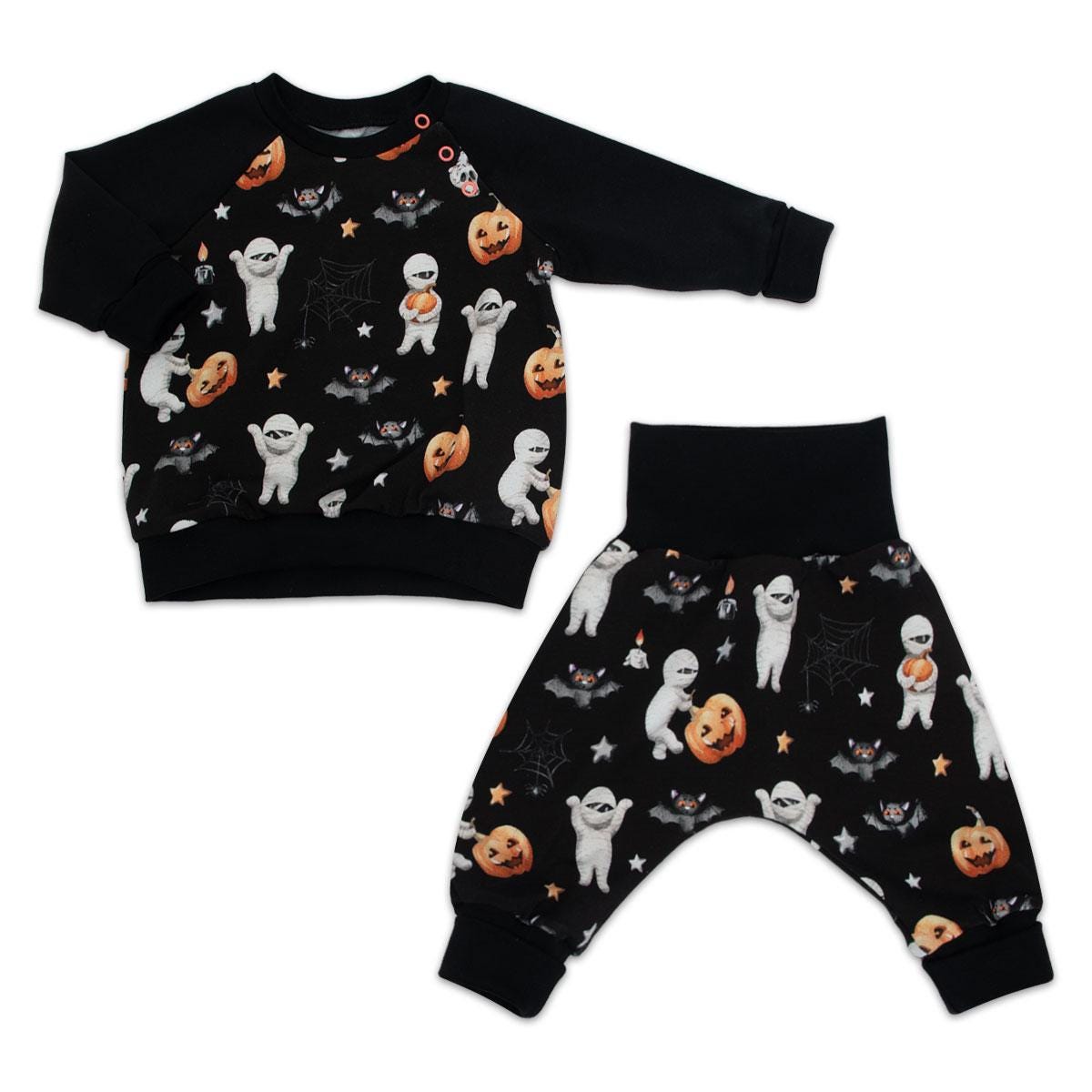 Halloween Set Langarmshirt + Pumphose "Mumien" Kürbis Fledermaus - Herbstoutfit Halloweenkostüm Im Oder Einzeln, Ab Frühchen Größen von SuesseZwerge