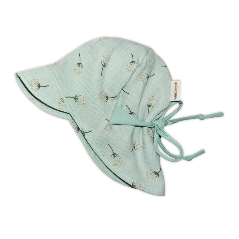 Musselin Sonnenhut Zum Mitwachsen Mit Verlängertem Nackenschutz & Sonnendach "Pusteblumen" in Mint - Baby Kinder Mädchen Jungen von SuesseZwerge