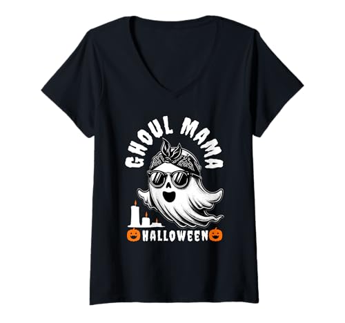 Damen Ghoul Mama Halloween Lustiger Geister Mama Humor T-Shirt mit V-Ausschnitt von Süßer Halloween Mama Stil für Frauen