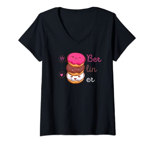 Damen Ich bin ein Berliner - Krapfen Pfannkuchen Berliner T-Shirt mit V-Ausschnitt Damen Ich bin ein Berliner - Krapfen Pfannkuchen Berliner T-Shirt mit V-Ausschnitt von Süßer Krapfen Pfannkuchen Berliner Outfit