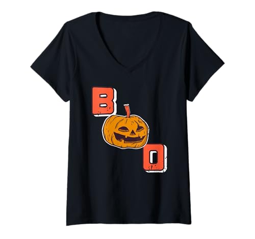 Damen Boo Kürbis Wortspiel Halloween Witz Trick Treat T-Shirt mit V-Ausschnitt Damen Boo Kürbis Wortspiel Halloween Witz Trick Treat T-Shirt mit V-Ausschnitt von Süßer Kürbis Spruch Herbst Kinder Familie