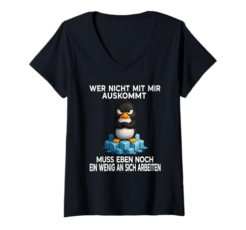 Damen Lustiger Pinguin Spruch Ist Mir Egal Selbstbewusstsein Büro T-Shirt mit V-Ausschnitt von Süsser Pinguin Arbeit Office Kollegen BS Bürohumor