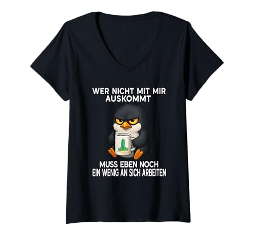 Damen Lustiger Pinguin Spruch Ist Mir Egal Selbstbewusstsein Büro T-Shirt mit V-Ausschnitt von Süsser Pinguin Arbeit Office Kollegen BS Bürohumor