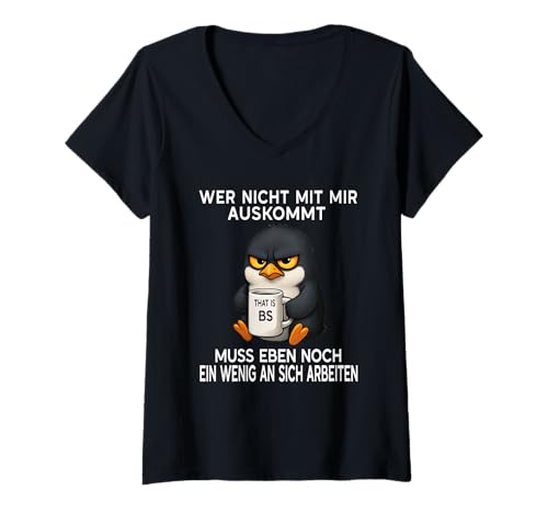 Damen Lustiger Pinguin Spruch Ist Mir Egal Selbstbewusstsein Büro T-Shirt mit V-Ausschnitt von Süsser Pinguin Arbeit Office Kollegen BS Bürohumor