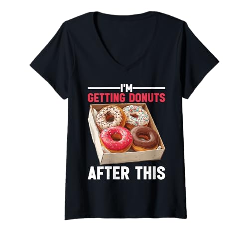 Damen I'm Getting Donuts After This Post Workout Sugar Craving - T-Shirt mit V-Ausschnitt von Süßer Workout Fitness Humor