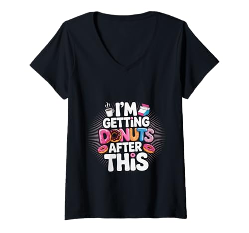 Damen I'm Getting Donuts After This - T-Shirt mit V-Ausschnitt Damen I'm Getting Donuts After This - T-Shirt mit V-Ausschnitt von Süßer Workout Fitness Humor