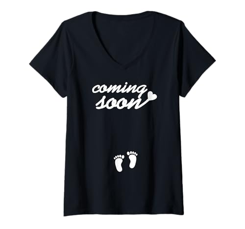 Damen Baby Kommt Bald Schwangerschaft Ankündigung T-Shirt mit V-Ausschnitt von Süßes Baby Füße Mamas Freude