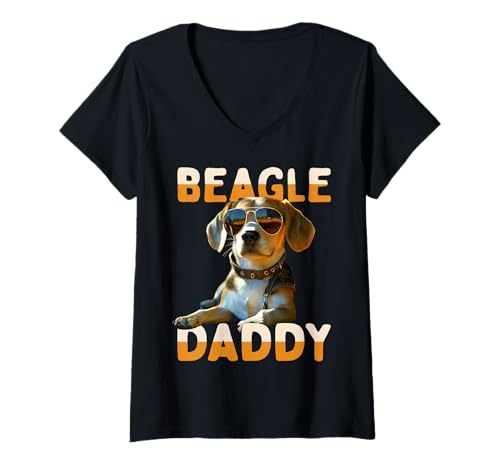 Damen Beagle Daddy Hunde Papa Vater Vatertag English Beagles Dad T-Shirt mit V-Ausschnitt von Süßes Beagle Liebhaber Dad Geschenk für Vatertag