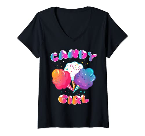 Damen Candy Zuckerwatte Mädchen Junioren Frauen Girl Geschenk T-Shirt mit V-Ausschnitt von Süßes Candy Zuckerwatte Mädchen Geschenk