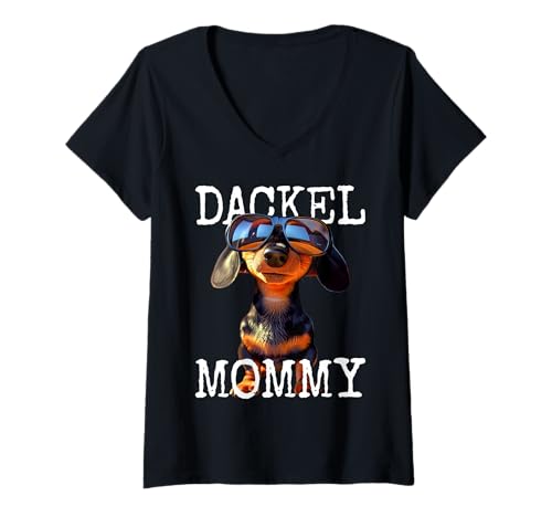 Damen Dackel Mommy Dachshund Mama Wiener Mutter Muttertag Teckel T-Shirt mit V-Ausschnitt von Süßes Dackel Liebhaber Mom Geschenk für Muttertag