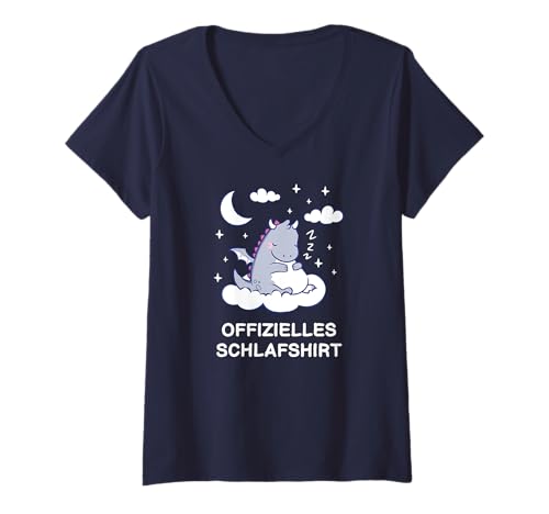 Damen Drache Träumt Wolken Offizielles Schlaf T-Shirt mit V-Ausschnitt Damen Drache Träumt Wolken Offizielles Schlaf T-Shirt mit V-Ausschnitt von Süßes Drachen Pyjama Nachtwäsche Oberteil