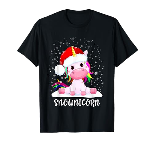 Schneemann Kinder Mädchen Snownicorn Weihnachten Einhorn T-Shirt von Süßes Einhorn Weihnachten Geschenk für Kinder