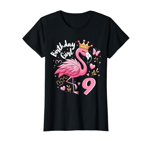 9. Geburtstag süßes Flamingo Mädchen 9 Jahre alt Niedlich T-Shirt von Süßes Geburtstagsgeschenk für Mädchen Flamingo