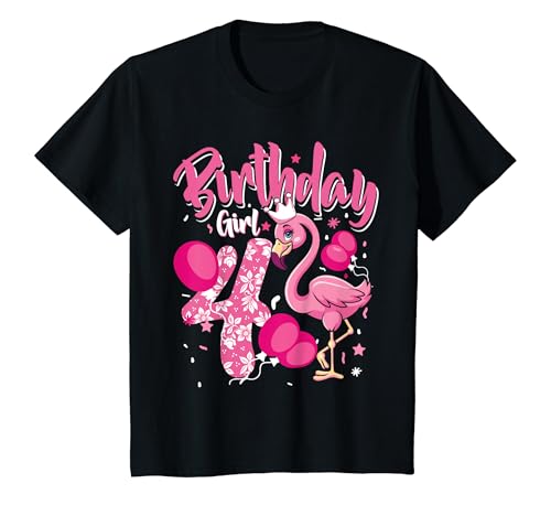 Kinder 4. Geburtstag süßes Flamingo Mädchen 4 Jahre alt Niedlich T-Shirt von Süßes Geburtstagsgeschenk für Mädchen Flamingo