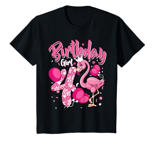 4. Geburtstag süßes Flamingo Mädchen 4 Jahre alt Niedlich T-Shirt von Süßes Geburtstagsgeschenk für Mädchen Flamingo
