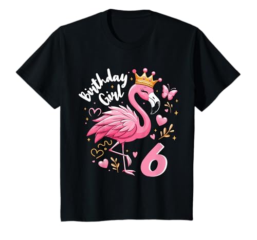 6. Geburtstag süßes Flamingo Mädchen 6 Jahre alt Niedlich T-Shirt von Süßes Geburtstagsgeschenk für Mädchen Flamingo