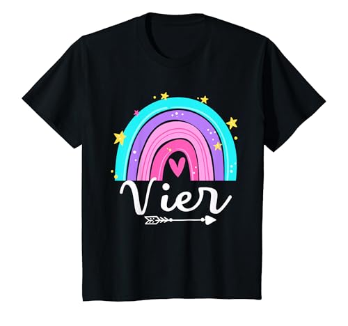 Kinder 4. Geburtstag süßes Regenbogen Mädchen 4 Jahre alt Niedlich T-Shirt von Süßes Geburtstagsgeschenk für Mädchen Regenbogen