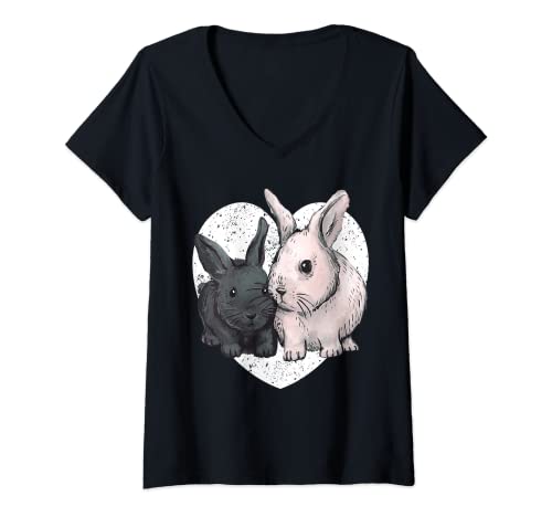 Damen Süßes Kaninchen Hase Häschen Haustier T-Shirt mit V-Ausschnitt Damen Süßes Kaninchen Hase Häschen Haustier T-Shirt mit V-Ausschnitt von Süßes Kaninchen Hase Häschen Haustier
