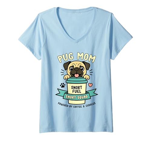 Damen Mops Mama Hundemama Hundeliebe Pug Mom Snort Squad Kaffee T-Shirt mit V-Ausschnitt Damen Mops Mama Hundemama Hundeliebe Pug Mom Snort Squad Kaffee T-Shirt mit V-Ausschnitt von Süßes Mops Liebhaber Koffein Kaffeebecher Design