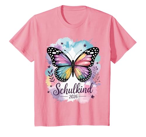 Kinder Schmetterling Schulkind 2026 Einschulung Mädchen T-Shirt von Süßes Vorschule, Schultüte & Regenbogen Design