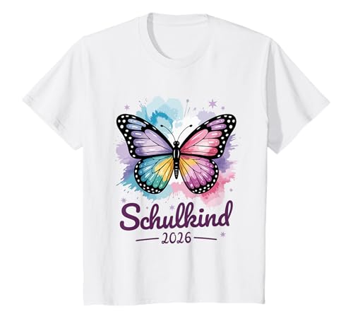 Kinder Schmetterling Schulkind 2026 Einschulung Mädchen T-Shirt von Süßes Vorschule, Schultüte & Regenbogen Design