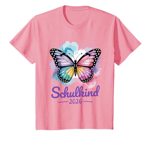 Kinder Schmetterling Schulkind 2026 Einschulung Mädchen T-Shirt von Süßes Vorschule, Schultüte & Regenbogen Design