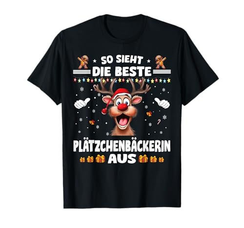 Weihnachtsoutfit Weihnachsshirt Damen Rentier Weihnachts T-Shirt von Süßes Weihnachtsgeschenk Frauen Beste Mama