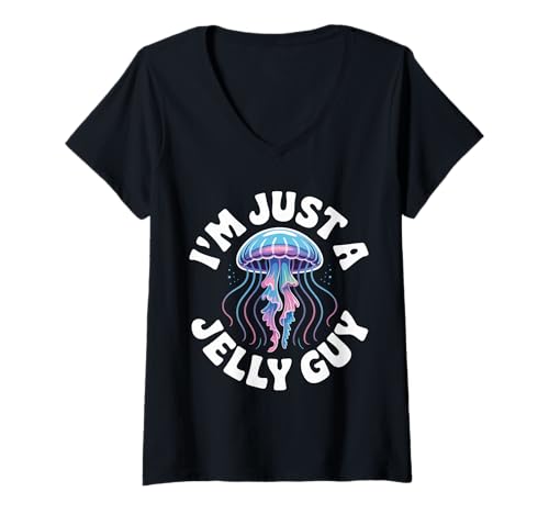 Damen I'm Just A Jelly Guy Jealous Pun Sweet Joke |- T-Shirt mit V-Ausschnitt Damen I'm Just A Jelly Guy Jealous Pun Sweet Joke |- T-Shirt mit V-Ausschnitt von Süßes Wortspiel Verspielter Stimmung Snack