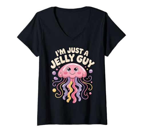 Damen I'm Just A Jelly Guy Jealous Pun Sweet Joke |- T-Shirt mit V-Ausschnitt von Süßes Wortspiel Verspielter Stimmung Snack