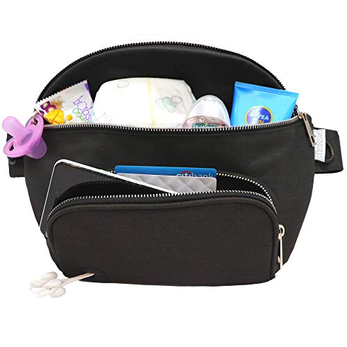 Suessie Gürteltasche mit Wickelunterlage und wasserdichter Tasche für Feuchttücher, Kinderwagen-Organizer, Schwarz von Suessie