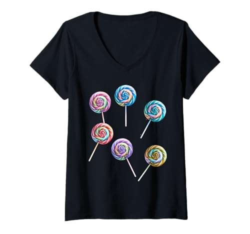 Damen Süßigkeiten Kinder Mädchen Jungen Retro Lollie Lollies T-Shirt mit V-Ausschnitt von Süßigkeiten Kinder Lolli