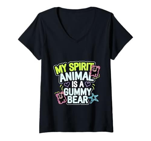 Damen My Spirit Animal Is A Gummy Bear Candy Lover Kid |------ T-Shirt mit V-Ausschnitt Damen My Spirit Animal Is A Gummy Bear Candy Lover Kid |------ T-Shirt mit V-Ausschnitt von Süßigkeitengenießer Kid Humor