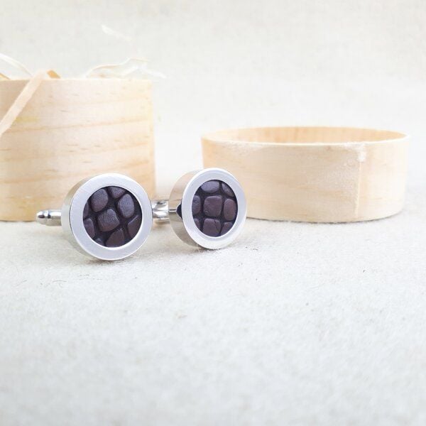 Süßstoff Elegante Manschettenknöpfe aus Edelstahl mit Lederinlay von Süßstoff