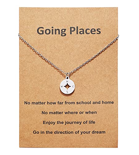 Kompass-Halskette für Damen und Herren, zierlich, 18 Karat vergoldet, Anhänger, Halskette, Glück, Abschlussgeschenke, Edelstahl, kein Edelstein, von Suettpy